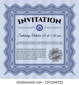 Blue Invitation template. Perfect design. With linear background. Vector illustration. 