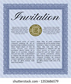 Blue Invitation template. Printer friendly. Detailed. Cordial design. 