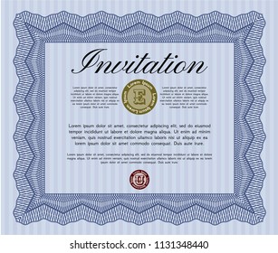 Blue Invitation template. With quality background. Cordial design. Detailed. 