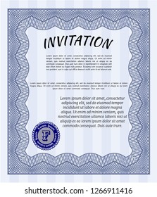 Blue Invitation template. With quality background. Vector illustration. Nice design. 