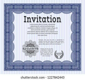 Blue Invitation template. Retro design. Customizable, Easy to edit and change colors. With complex linear background. 