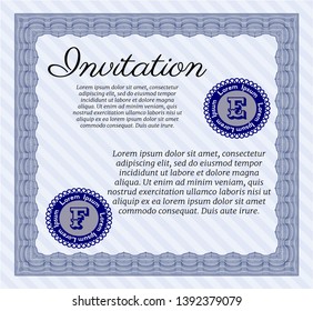 Blue Invitation template. Retro design. With great quality guilloche pattern. Customizable, Easy to edit and change colors. 