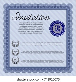 Blue Invitation template. Retro design. Vector illustration. With great quality guilloche pattern. 
