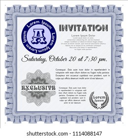  Blue Invitation template. Sophisticated design. With linear background. Vector illustration. 