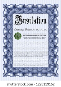 Blue Invitation template. Sophisticated design. With complex background. Detailed. 