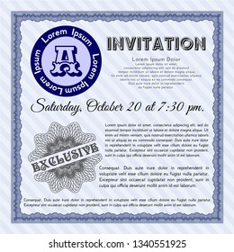 Blue Invitation template. Sophisticated design. Detailed. Printer friendly. 