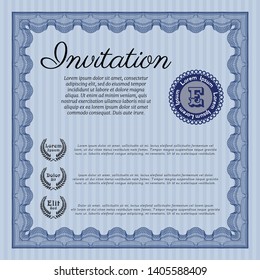 Blue Invitation template. Sophisticated design. Vector illustration. Printer friendly. 