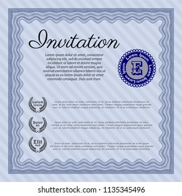 Blue Invitation template. Superior design. Vector illustration. Easy to print. 