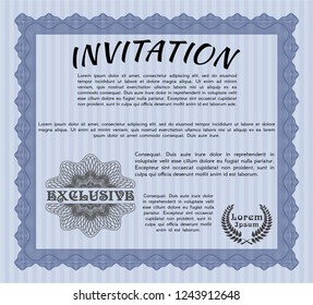 Blue Invitation template. Superior design. Customizable, Easy to edit and change colors. With guilloche pattern and background. 