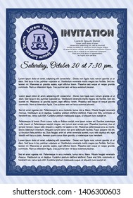 Blue Invitation template. Superior design. Easy to print. Detailed. 