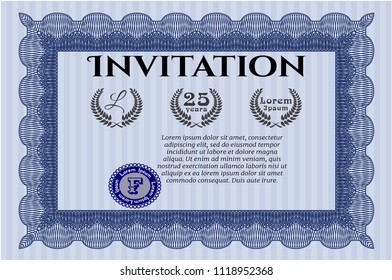 Blue Invitation template. Vector illustration. Printer friendly. Excellent design. 