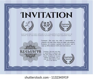 Blue Invitation template. Vector illustration. Complex background. Perfect design. 