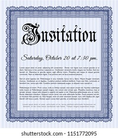 Blue Invitation template. Vector illustration. Easy to print. Nice design. 