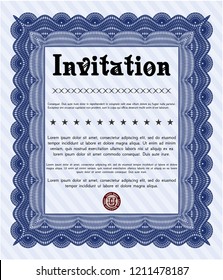 Blue Invitation template. Vector illustration. Complex background. Money Pattern. 