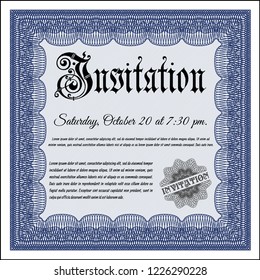 Blue Invitation template. Vector illustration. Complex background. Artistry design. 