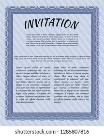 Blue Invitation template. Vector illustration. With complex linear background. Perfect design. 