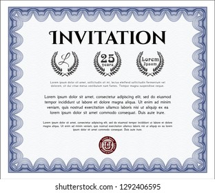 Blue Invitation template. Vector illustration. With quality background. Sophisticated design. 