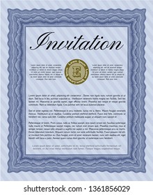 Blue Invitation template. Vector illustration. With guilloche pattern and background. Money design. 