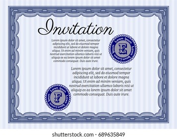 Blue Invitation template. Vector illustration. With quality background. Elegant design. 