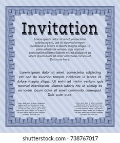 Blue Invitation template. Vector illustration. With great quality guilloche pattern. Beauty design. 