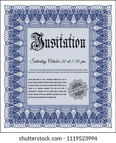 Blue Invitation. Vector illustration. With background. Money Pattern. 