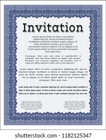 Blue Invitation. Vector illustration. Easy to print. Elegant design. 