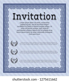 Blue Invitation. Vector illustration. With great quality guilloche pattern. Beauty design. 