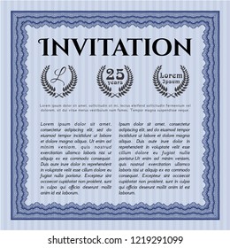 Blue Invitation. Vector illustration. With guilloche pattern and background. Perfect design. 