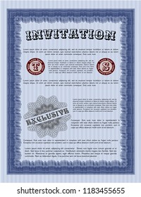 Blue Invitation. Vector illustration. With linear background. Beauty design. 