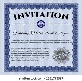 Blue Invitation. Vector illustration. With linear background. Money style design. 