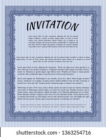 Blue Invitation. Vector illustration. With linear background. Superior design. 