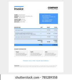 Blue Invoice Template Design Vector