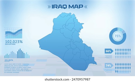 Blue Iraq Map with States, Political Iraq infographic map vector illustration