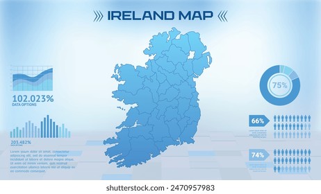 Blue Ireland Map with States, Political Ireland infographic map vector illustration