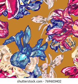 Blue Iris Botanical Vector Background