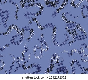 Blue iris  halftone snakes. Vector seamless pattern