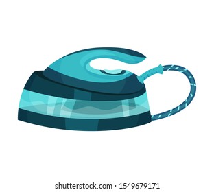 Blue iron with a striped wire. Vector illustration on a white background.