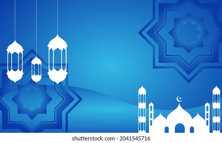Blue islamic background design with mosque illustration