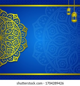 Blue islamic background with lantern and mandala decoration suitable for ramadan card 