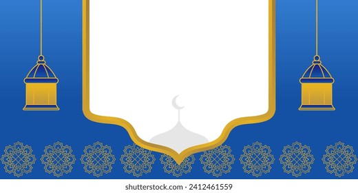Blue Islamic background, with lantern ornaments, mandala and free copy space area. vector template for banner, greeting card for Islamic holidays, eid al-fitr, ramadan, eid al-adha