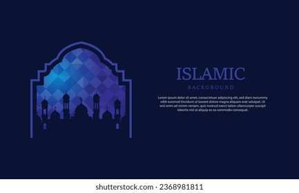 Fondo islámico azul con ilustración de silueta de mezquita