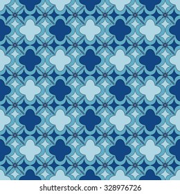 Blue islamic pattern. Oriental tartan texture. Geometric floral seamless pattern. Abstract background. Winter ornament. Vintage wallpaper.