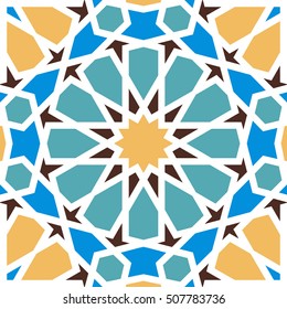 Blue islamic pattern seamless background . Vector illustration  . Round Mandala