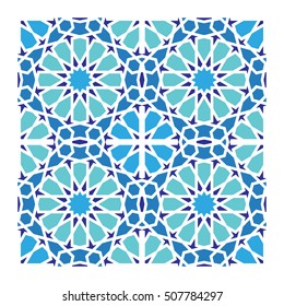 Blue islamic pattern seamless background . Vector illustration  . Round Mandala