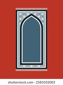 Blue Islamic prayer carpet vector design. Prayer mat pattern tiles. Rug design