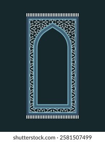 Blue Islamic prayer carpet vector design. Prayer mat pattern tiles. Rug design