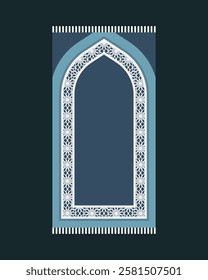 Blue Islamic prayer carpet vector design. Prayer mat pattern tiles. Rug design