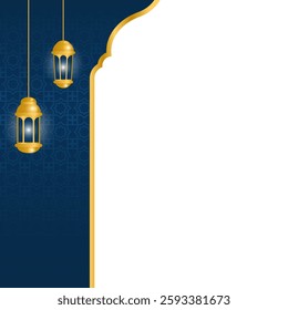 Blue Islamic template square background with some empty space for text