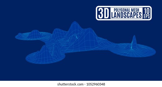 blue island of polygonal computer mountains vector illustration