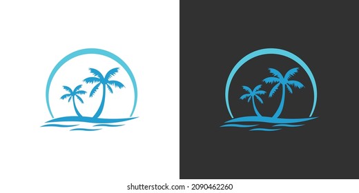 Blue island vector logo design concept on black and white background.